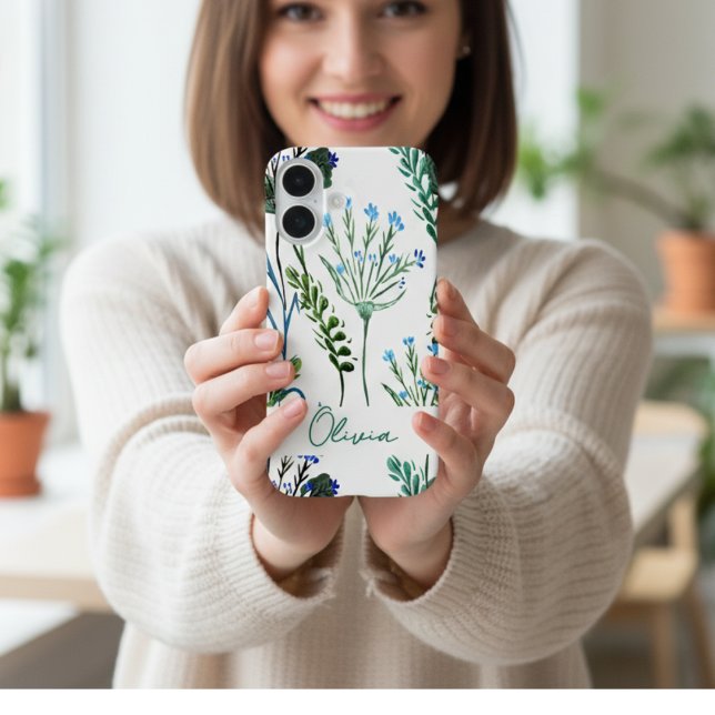 Blaue Grüne Aquarell-Wildblume  Case-Mate iPhone Hülle (Von Creator hochgeladen)