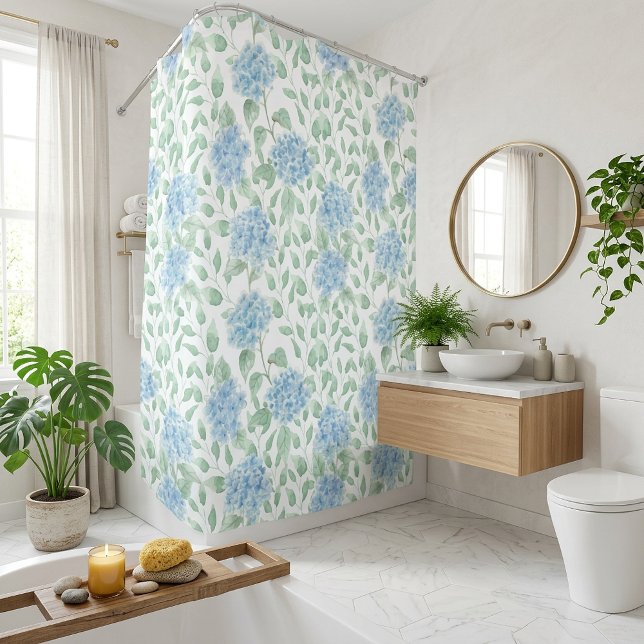 Blaue Grüne Aquarell-Wildblume Duschvorhang (Blue Green Watercolor Wildflower Shower Curtain)