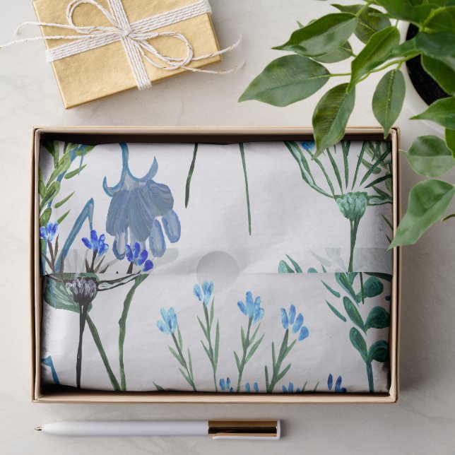 Blaue Grüne Aquarell-Wildblume  Seidenpapier (Geschenk)