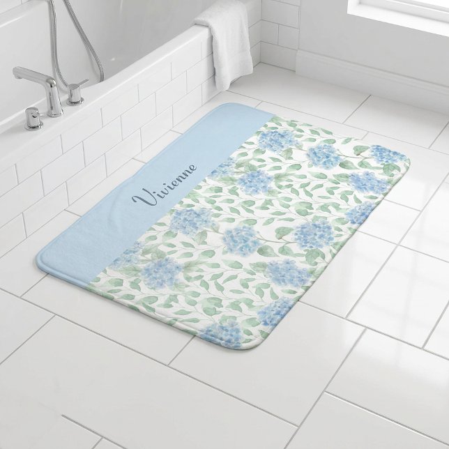Blaue grüne Aquarell-Wildblumen-Monogramm Badematte (Blue Green Watercolor Wildflower Monogram Bath Mat )