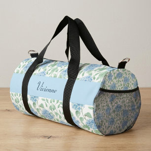 Blaue Grüne Aquarell-Wildblumen-Monogramm Duffle Bag