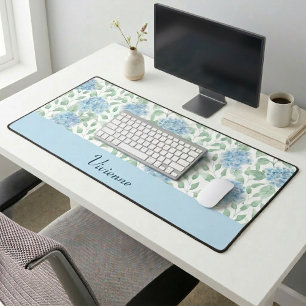Blaue grüne Aquarell-Wildblumen-Monogramm-Name Schreibtischunterlage