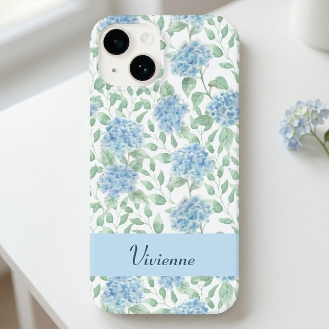 Blaue Grüne Aquarell-Wildblumen-Name Case-Mate iPhone Hülle (Blue Green Watercolor Wildflower Name Phone Case)