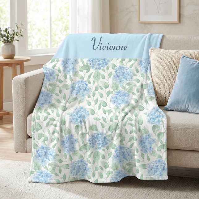 Blaue Grüne Aquarell-Wildblumen-Name Fleecedecke (Blue Green Watercolor Wildflower Name Fleece Blanket)