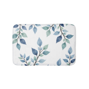 Blaue grüne Aquarellblätter Botanisches Design 376 Badematte