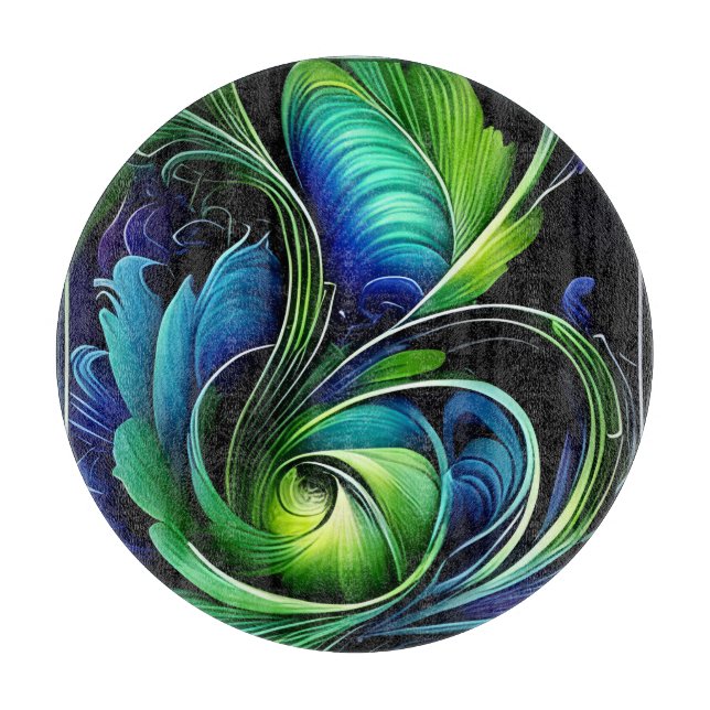 Blaue grüne Blätter abstrakt Schneidebrett (Vorderseite)