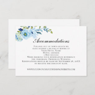 Blaue grüne Blumen Elegante Hochzeitsunterkünfte Begleitkarte