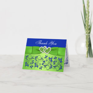 Blaue, grüne Blumen-Hochzeits-Dankeskarten 3 Dankeskarte