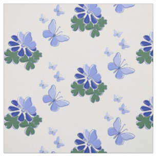 Blaue Grüne Blumen Schmetterling Doodle Stoff