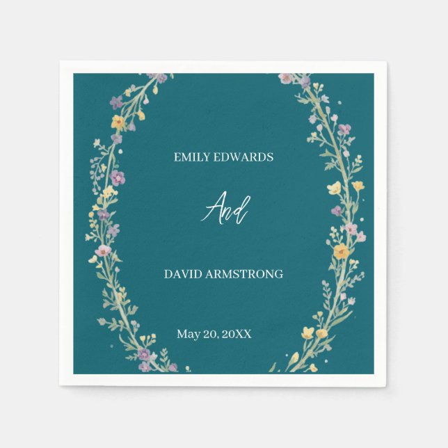 Blaue grüne Blumenhochzeitsservietten Serviette (Vorderseite)