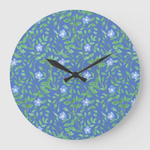 Blaue grüne Blumenmuster Muster im Landstil Große Wanduhr