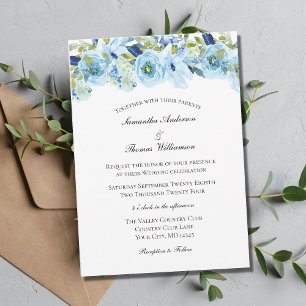 Blaue grüne Blüte Elegante Feierliche Hochzeit Einladung