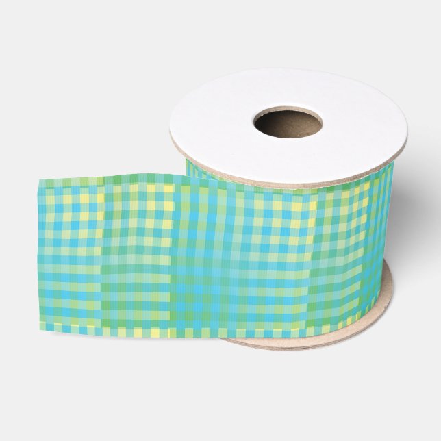 Blaue grüne Checker Abstract Muster Ripsband (Spule)