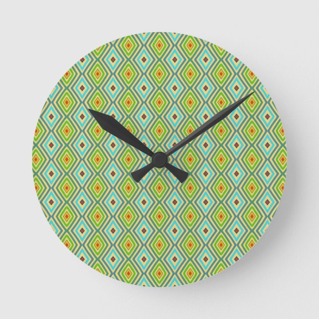 Blaue Grüne Coole Töne Diamantmuster  Runde Wanduhr (Vorderseite)