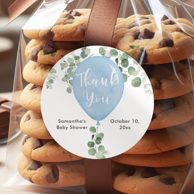 Blaue Grüne Eukalyptus-Ballon-Babyaufkleber Runder Aufkleber (Von Creator hochgeladen)