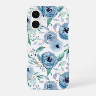 Blaue Grüne Florale Wasserfarbe iPhone 16 Hülle