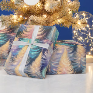 Blaue Grüne Goldene Bäume Modernes Weihnachten Geschenkpapier