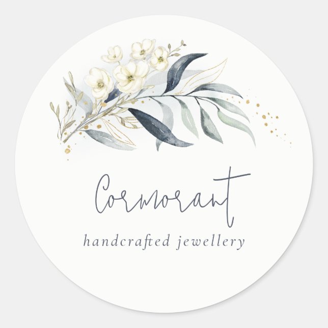 Blaue grüne Goldmedaille Botanischer Blumenstrauß Runder Aufkleber (Vorderseite)