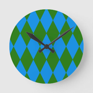 Blaue grüne Harlekin-Karuomuster Runde Wanduhr