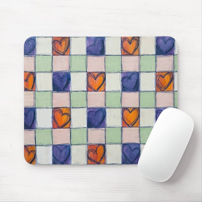 Blaue grüne Herzgingham Mouse-Pad Mousepad (Mit Mouse)