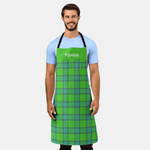 Blaue & grüne Karo-Tartan-Monogramm-Name Schürze