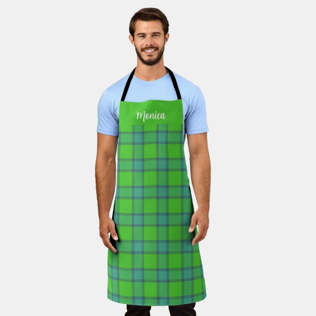 Blaue & grüne Karo-Tartan-Monogramm-Name Schürze (Getragen)