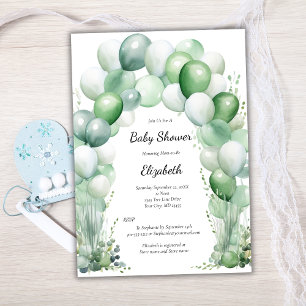 Blaue Grüne Luftballons Florale Babyparty für Jung Einladung