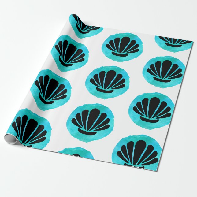 Blaue grüne Muschel Geschenkpapier (Ungerollt)
