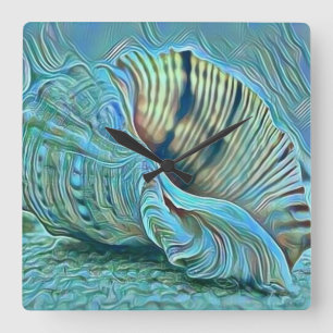 Blaue grüne Muscheln auf dem Strandbild  Quadratische Wanduhr