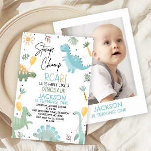 Blaue Grüne Niedliche Foto Dinosaurier-Themen-Gebu Einladung