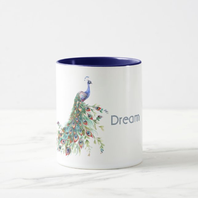 Blaue Grüne Pfauenfedern Tasse (Zentrum)