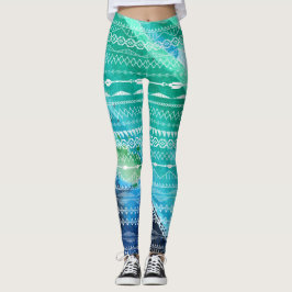 Blaue grüne Pfeile Aztec Geometric Aquarell Leggings