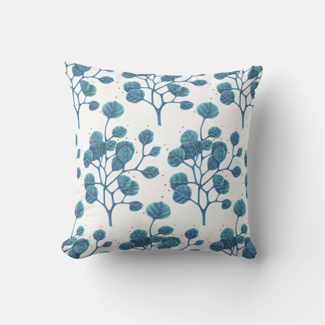 Blaue grüne Pflanze Pattern Pen Zeichn Throw Kisse Kissen (Vorderseite)