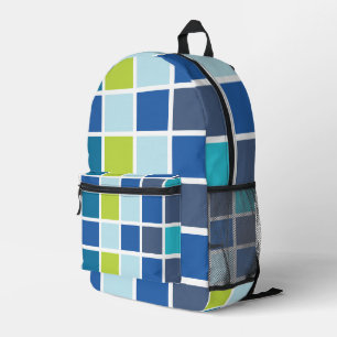 Blaue grüne Quadrate geprüft Bedruckter Rucksack