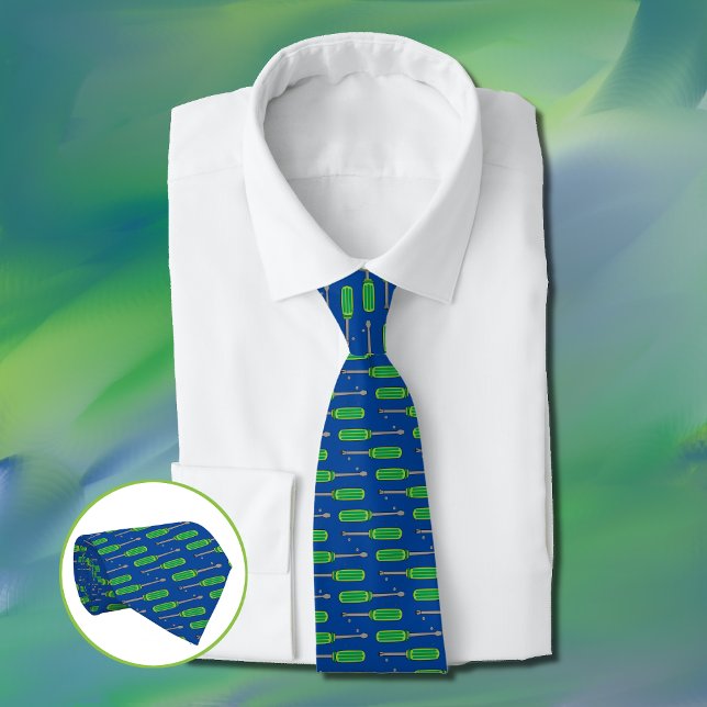 Blaue grüne Schraubendreher Doodle Muster Neck Tie Krawatte (Von Creator hochgeladen)