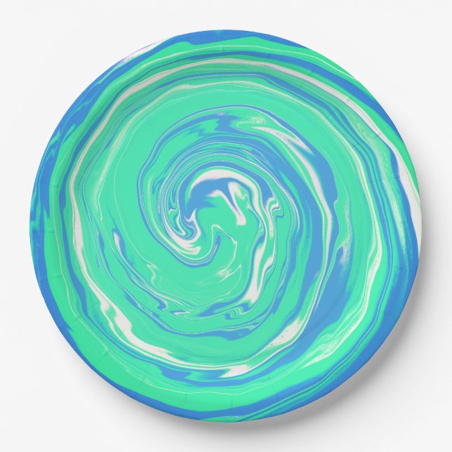 Blaue Grüne Spirale Pappteller (Vorderseite)