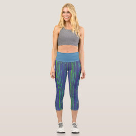 Blaue grüne Streifen Capri Leggings