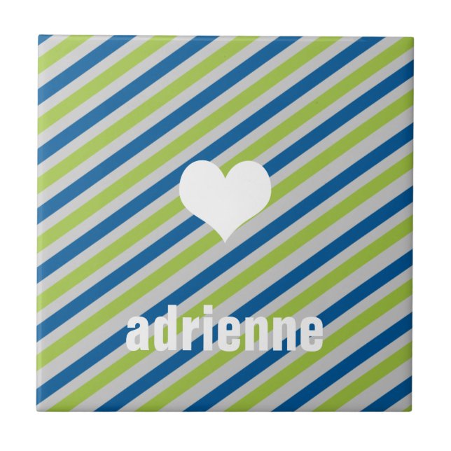 Blaue grüne Streifen Herzmoderne Displayplatte Fliese (Vorderseite)