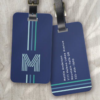 Blaue Grüne Streifen Monogramm Gepäckanhänger