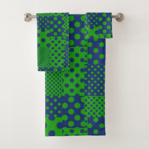 Blaue Grüne Tupfen-Patchwork Badhandtuch Set