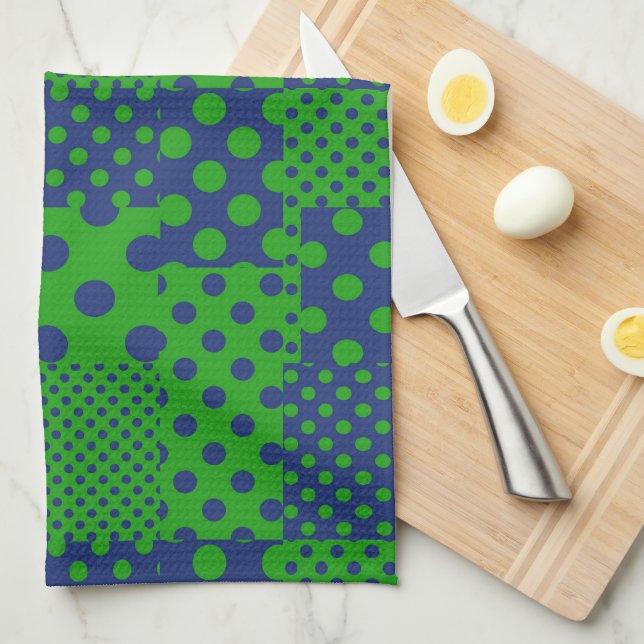 Blaue grüne Tupfen-Patchwork  Geschirrtuch (Viertel Falte)