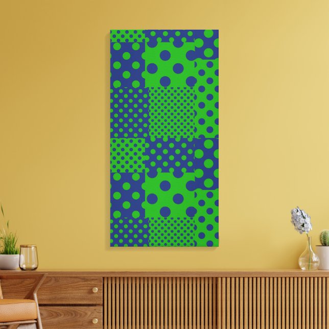 Blaue grüne Tupfen-Patchwork  Leinwanddruck (Insitu (Wohnzimmer))