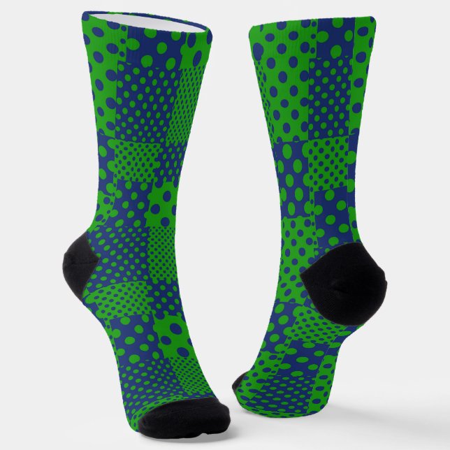 Blaue grüne Tupfen-Patchwork  Socken (Gewinkelt)