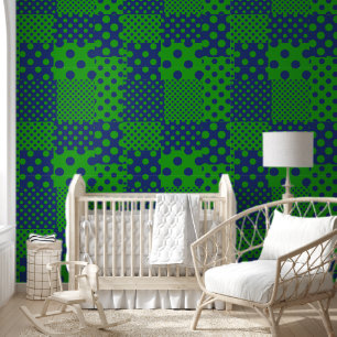 Blaue grüne Tupfen-Patchwork Tapete