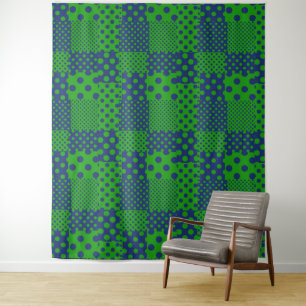 Blaue Grüne Tupfen Patchwork  Wandteppich