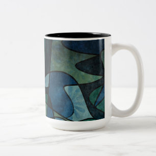 Blaue Grüne Türkis Digitale Buntglas-Abstrakte Kun Zweifarbige Tasse
