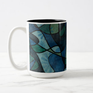 Blaue Grüne Türkis Digitale Buntglas-Abstrakte Kun Zweifarbige Tasse