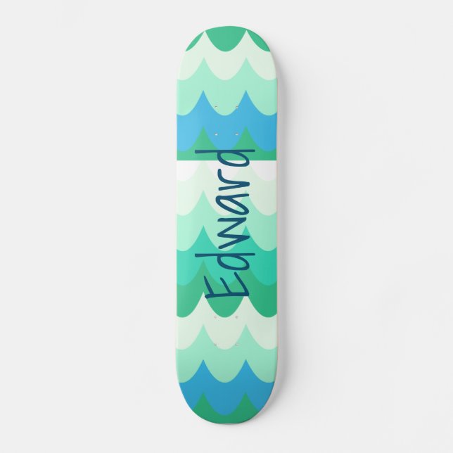 Blaue, grüne und Aquamarine geometrische Meereswel Skateboard (Vorderseite)