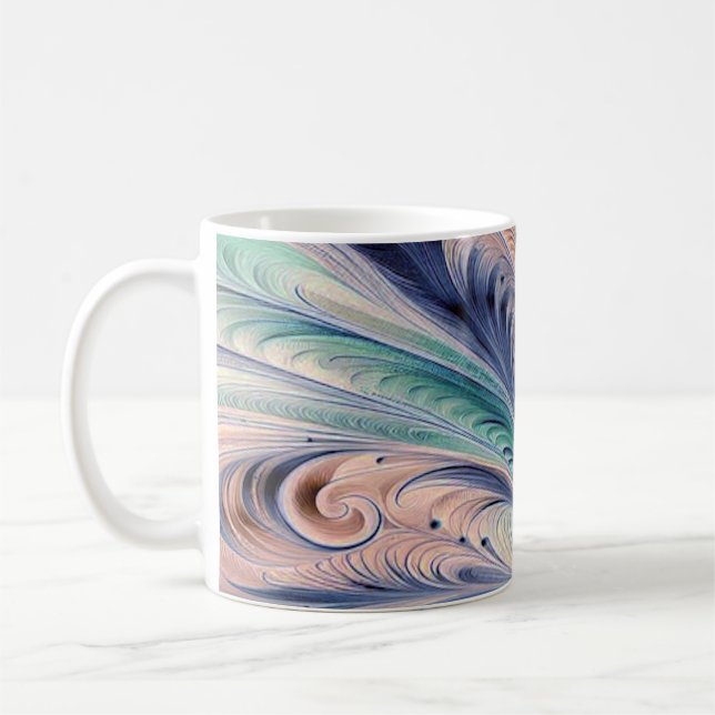 blaue, grüne und pfirsichfarbene Marmorierung Kaffeetasse (Links)