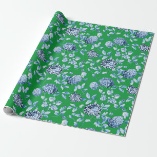 Blaue grüne vintage Weihnachtsblumen Toile Geschenkpapier